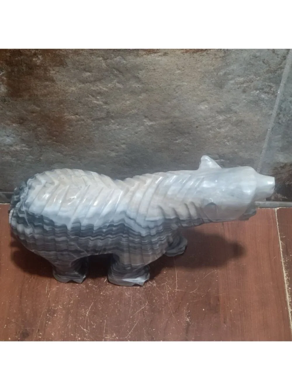 Large Hand Carved Stone Bear Sculpture Roaring Marble Onyx Heavy Figurine